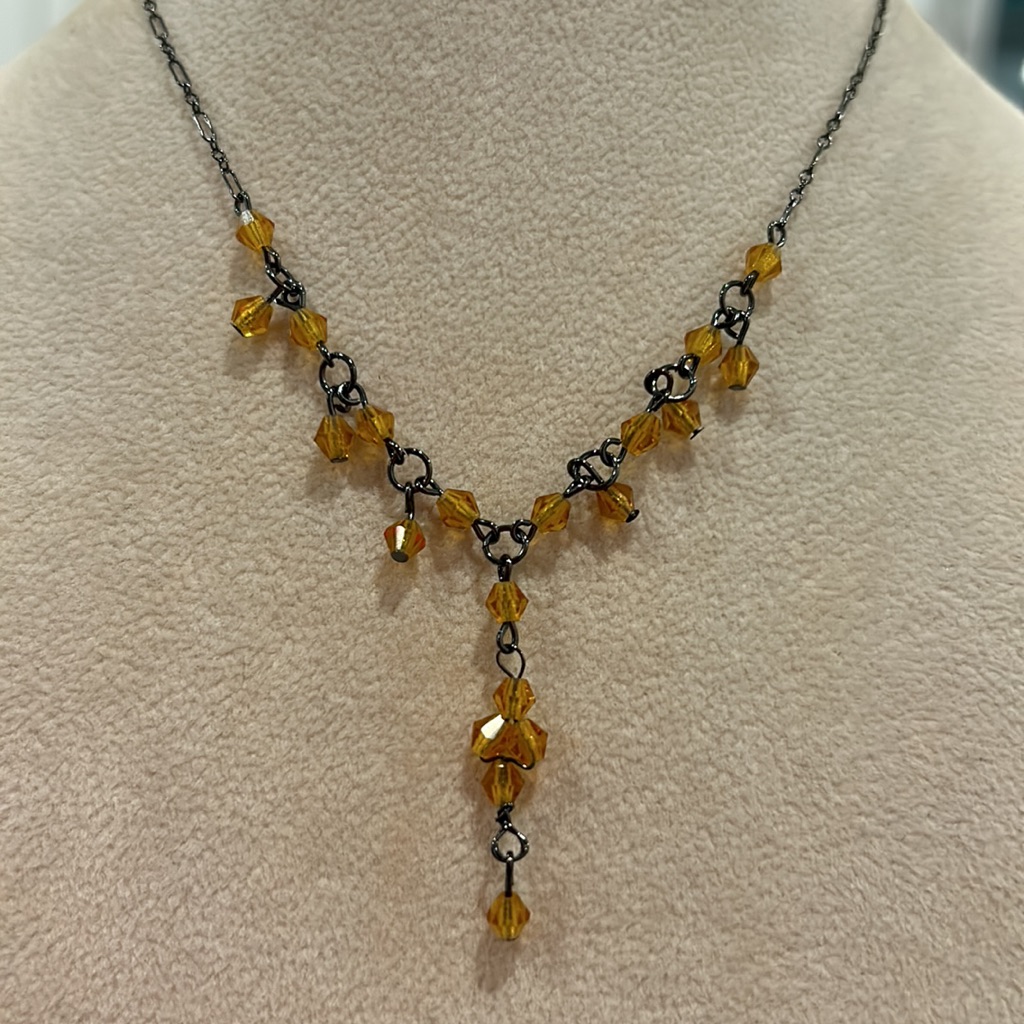 Amber Crystals And Gunmetal Dainty Necklace-Boutique 39$